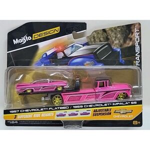 Maisto 1957 Chevrolet Flatbed Truck &‎ 1959 Impala SS Pink 1/64 Models